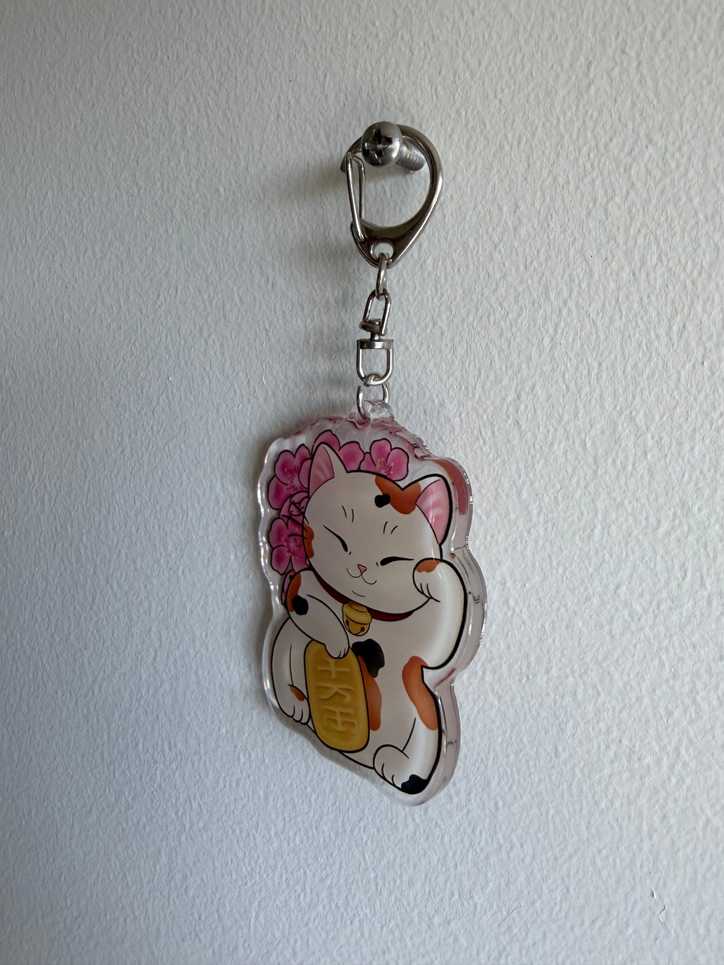 Sakura Lucky Cat Keychain