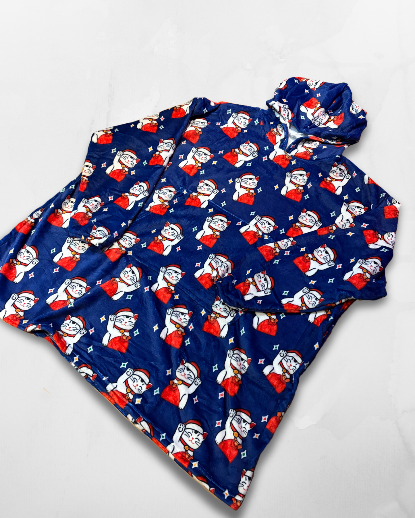 Christmas Lucky Cat Oversized Fluffy Hoodie