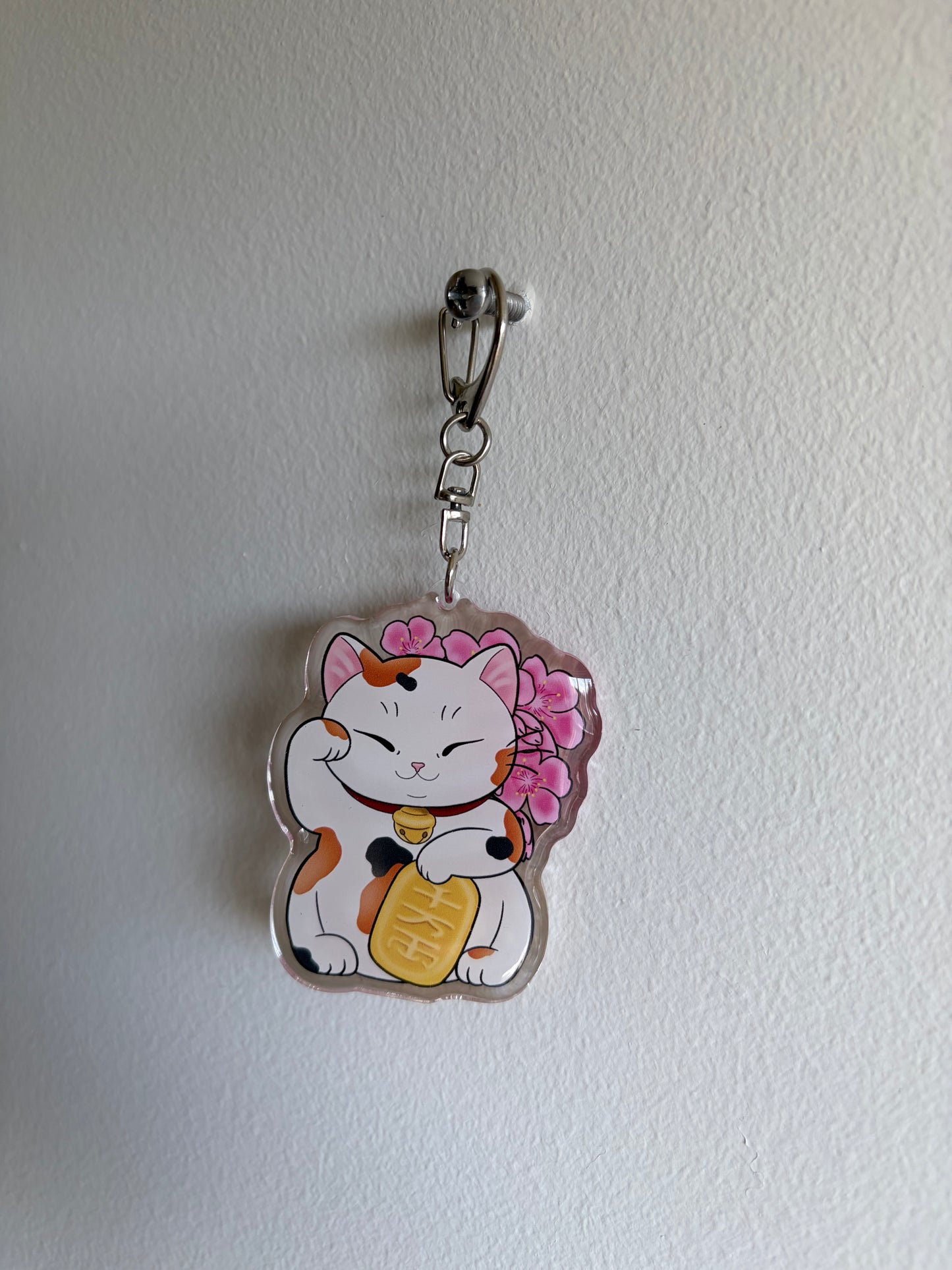 Sakura Lucky Cat Keychain