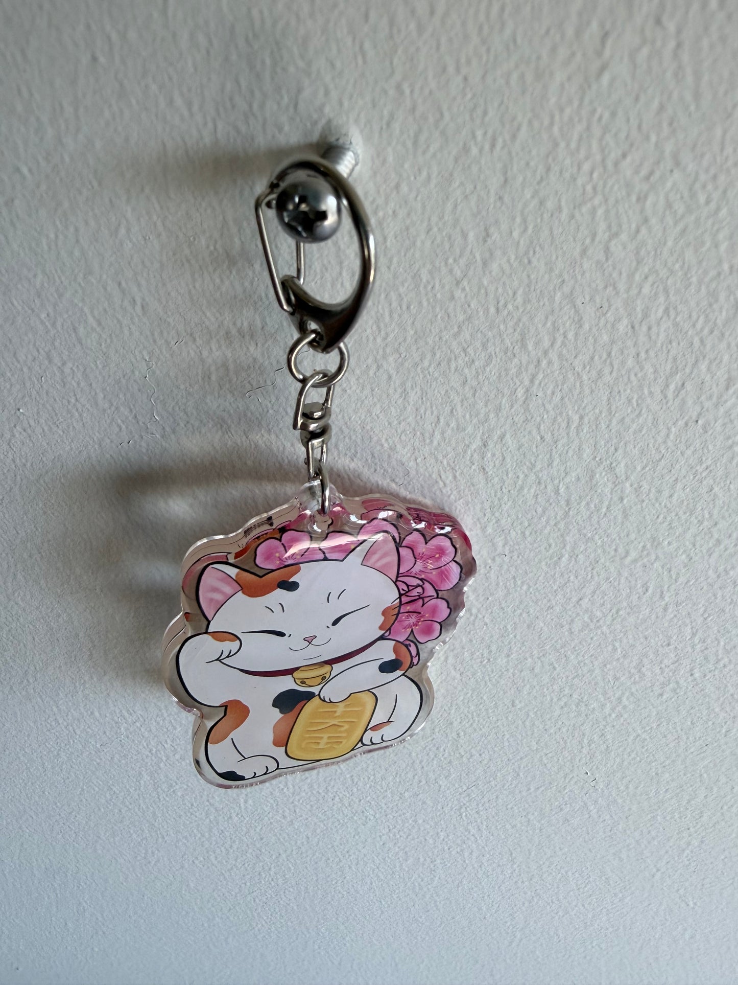 Sakura Lucky Cat Keychain