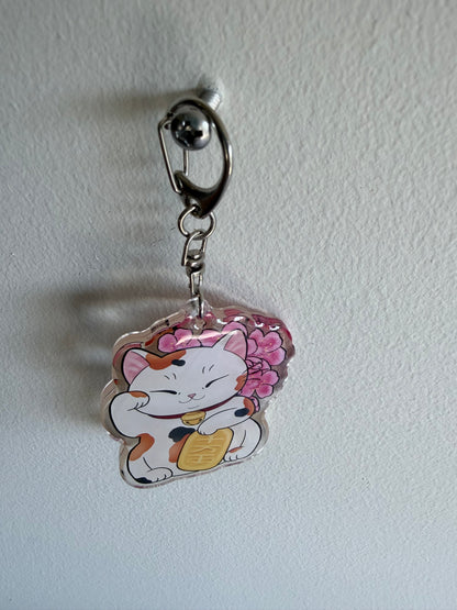 Sakura Lucky Cat Keychain