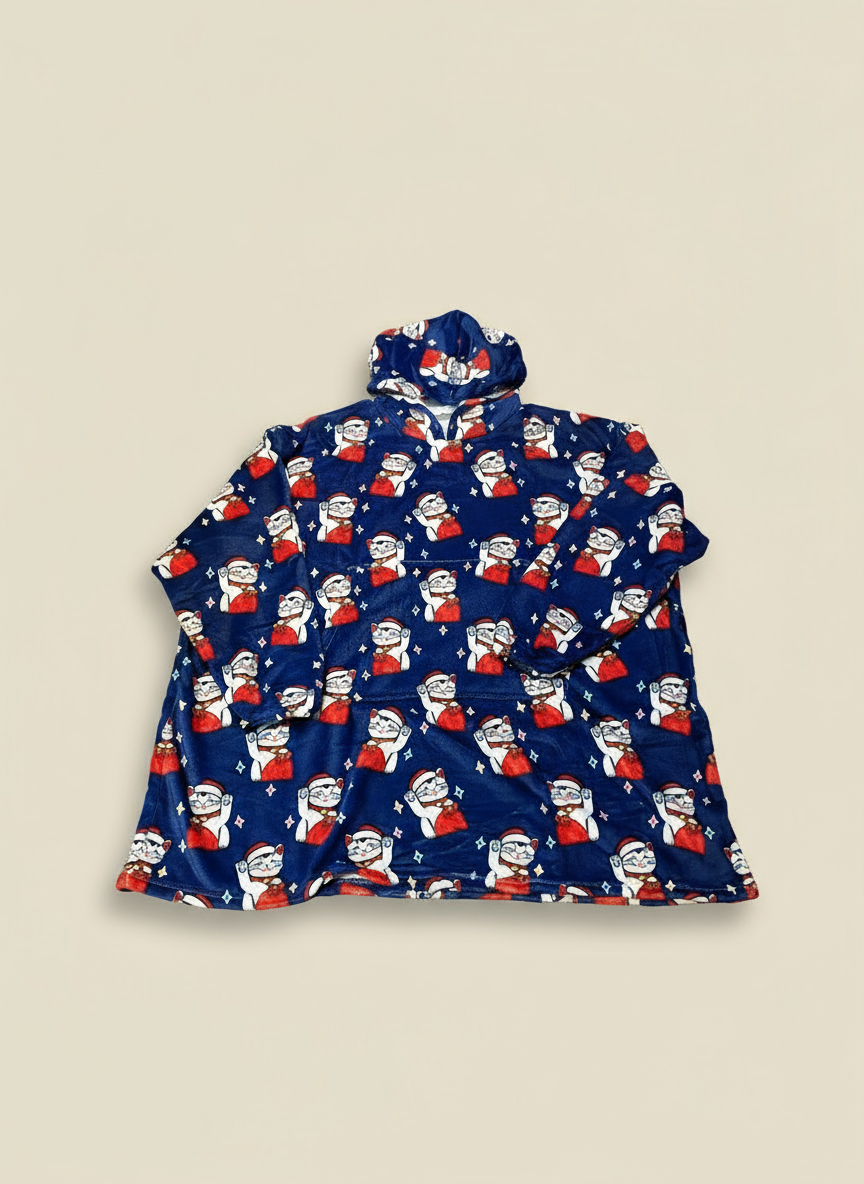 Christmas Lucky Cat Oversized Fluffy Hoodie