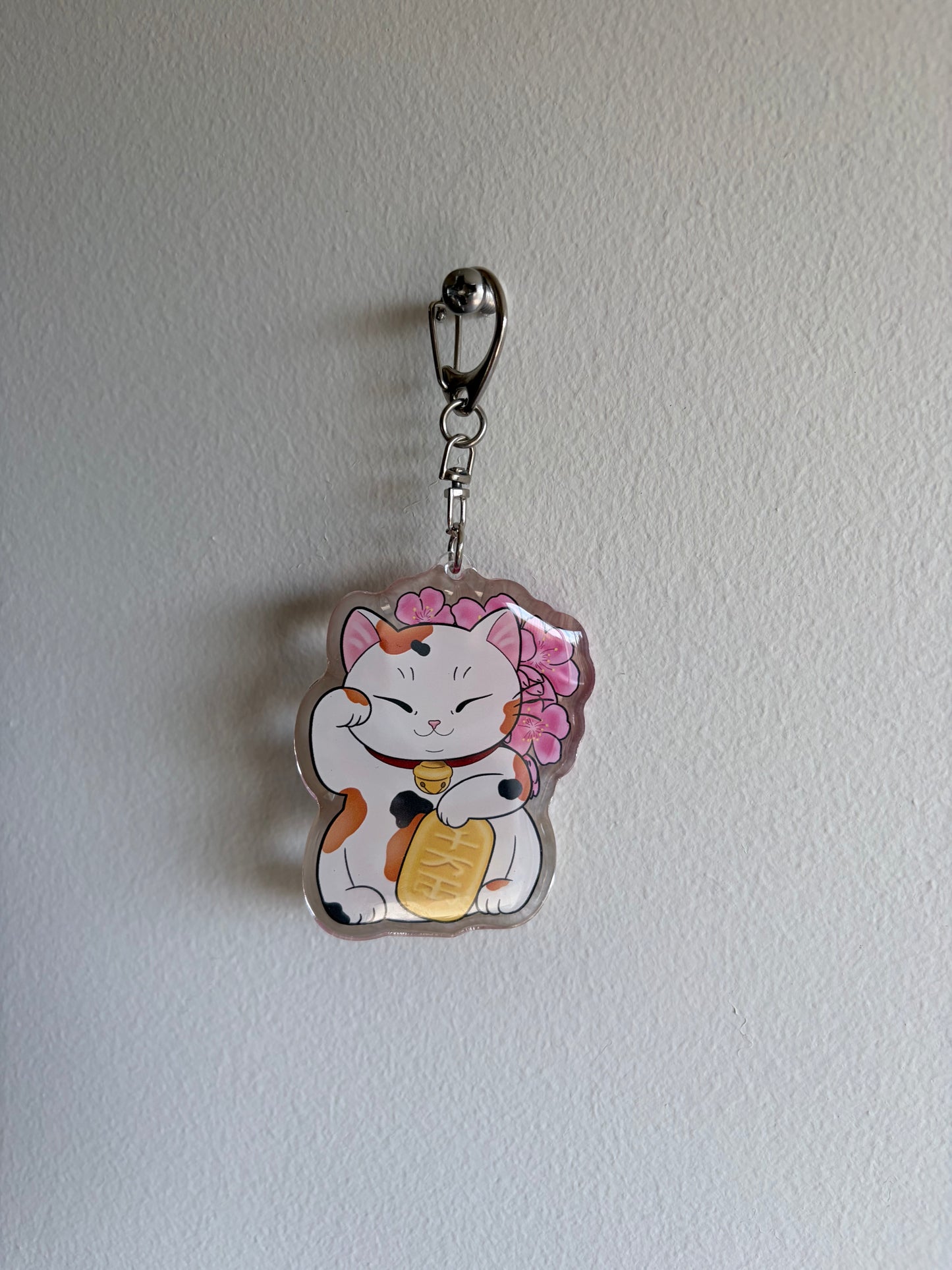 Sakura Lucky Cat Keychain