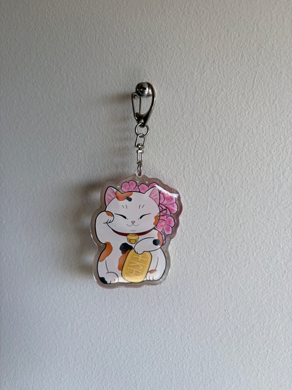 Sakura Lucky Cat Keychain