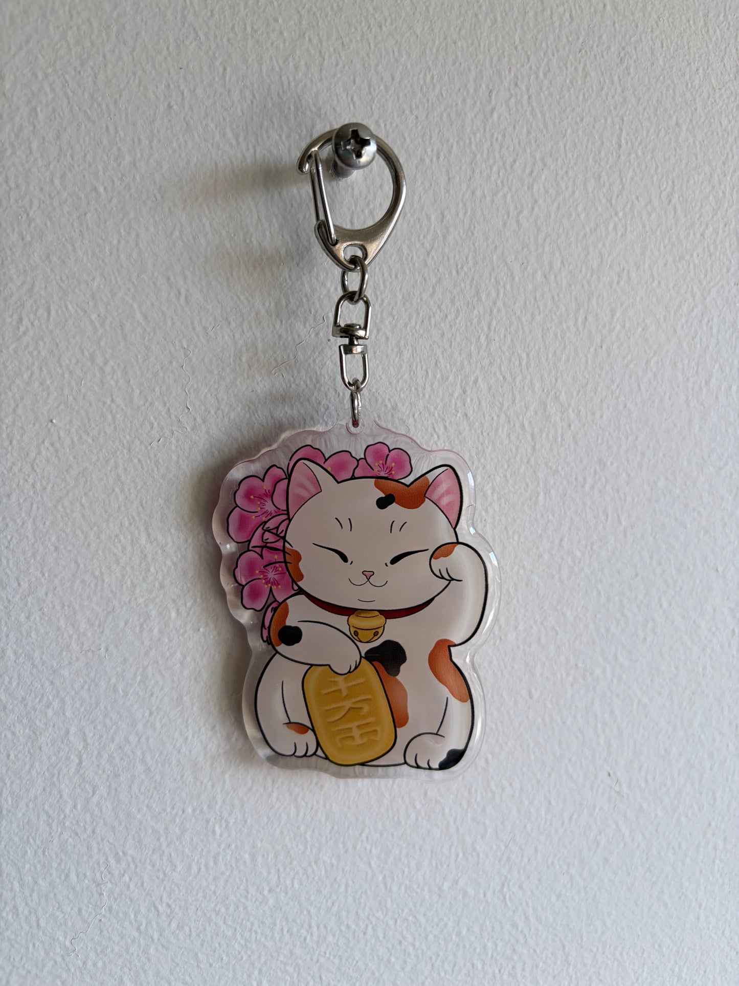 Sakura Lucky Cat Keychain