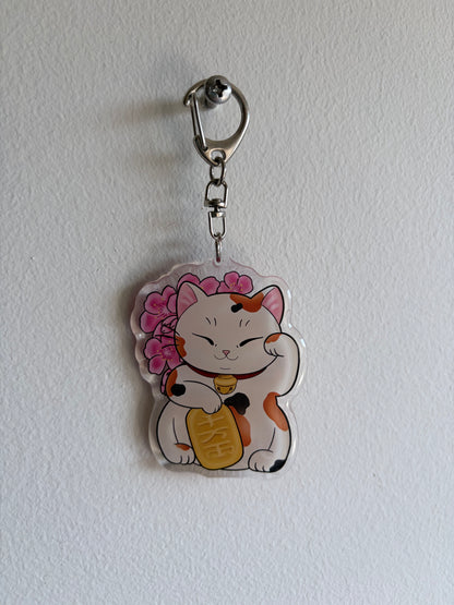 Sakura Lucky Cat Keychain