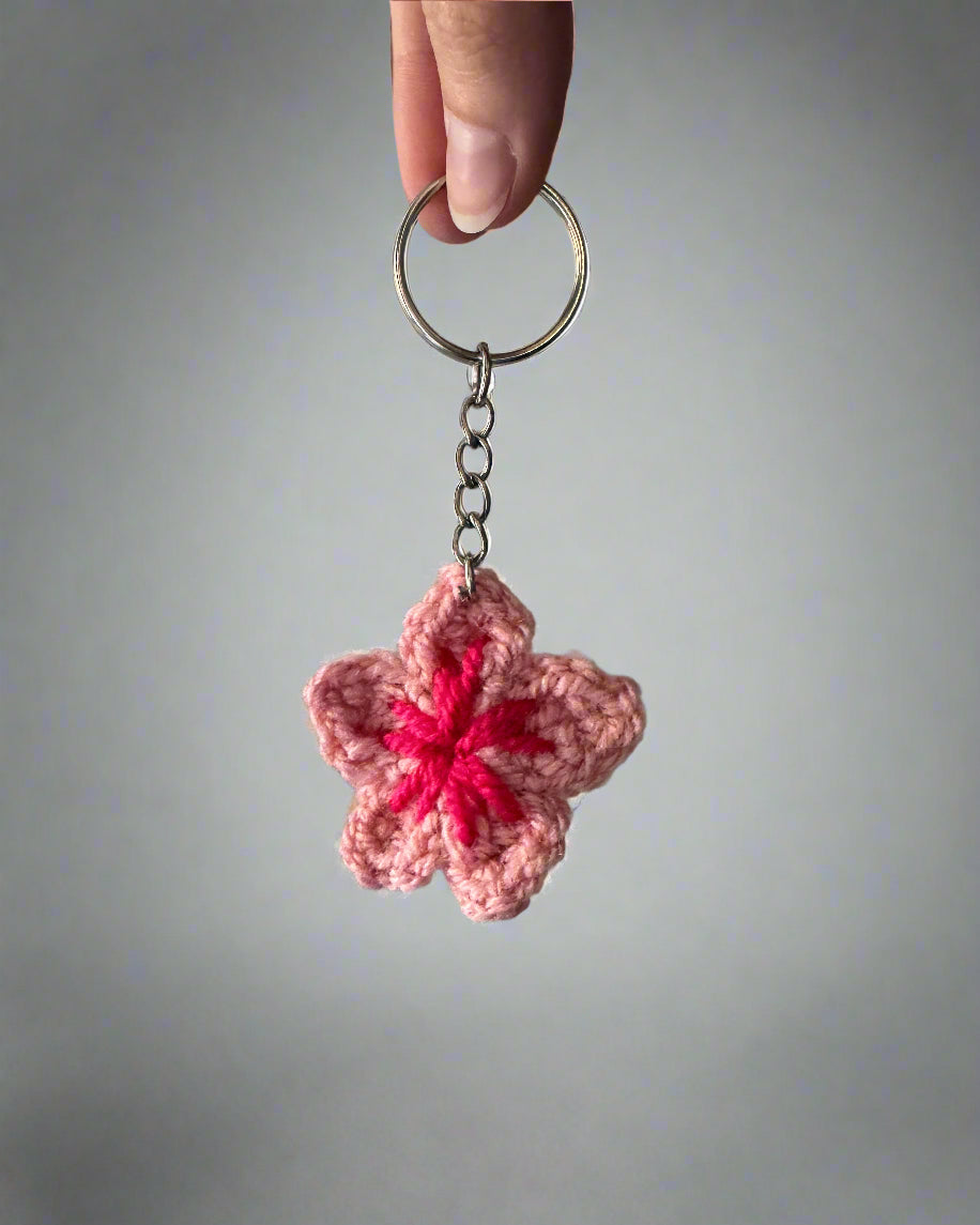 Cherry Blossom Crochet Keychain