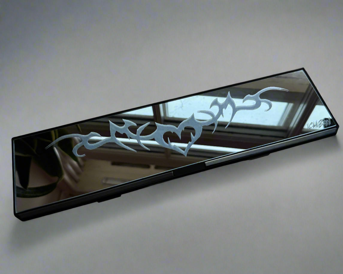 Cyber Heart Engraved Rearview Mirror